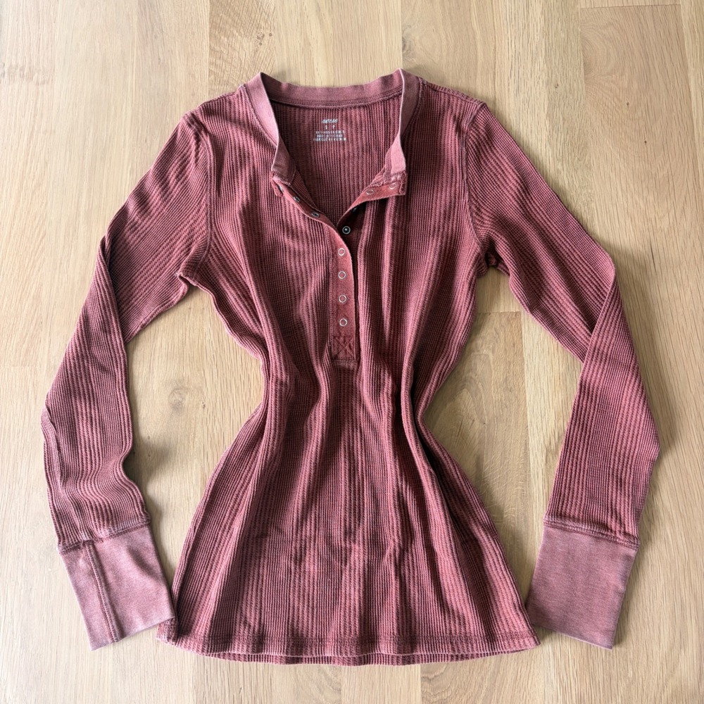 Y2K aerie Ribbed Long Sleeve Henley S Bella Swan Indie Sleaze Grunge Dusty Rose